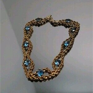 10K  Aquamarine Double Rope Bracelet 7.5" Vintage Estate 4.28 Gram TW